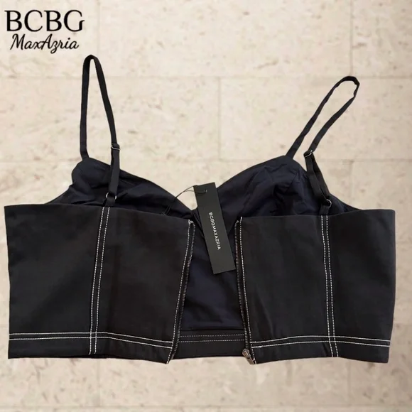 BCBGMAXAZRIA Topstitch Bustier-Style Full Zip Back Crop Top/Dk. Navy/LG NWT